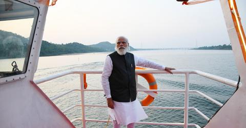 Narendra Modi standng on ship