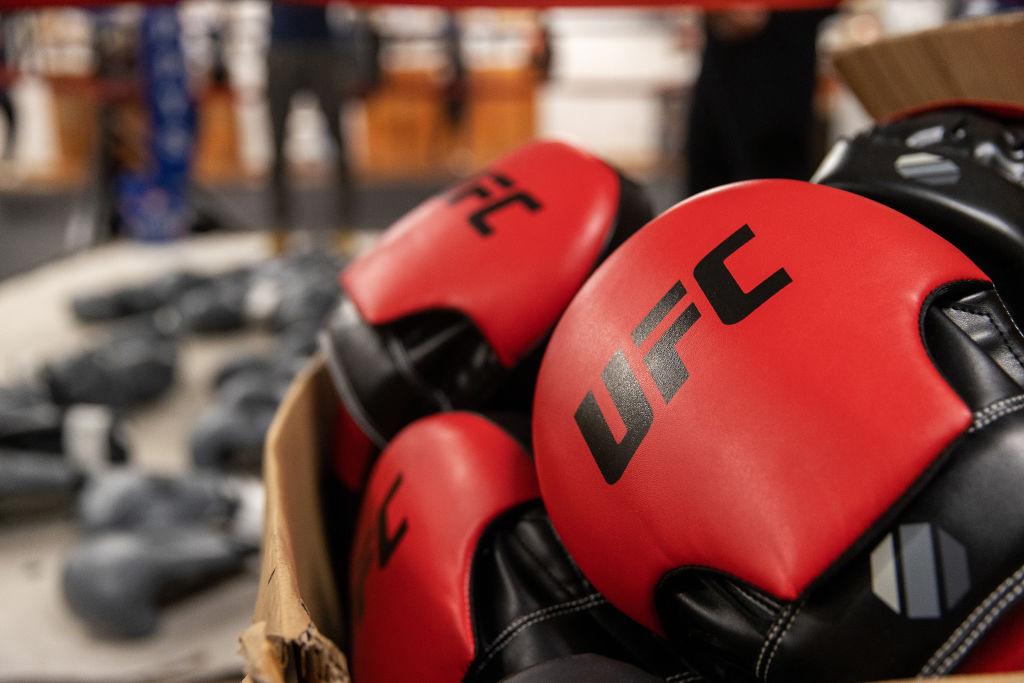 UFC gloves in a gym