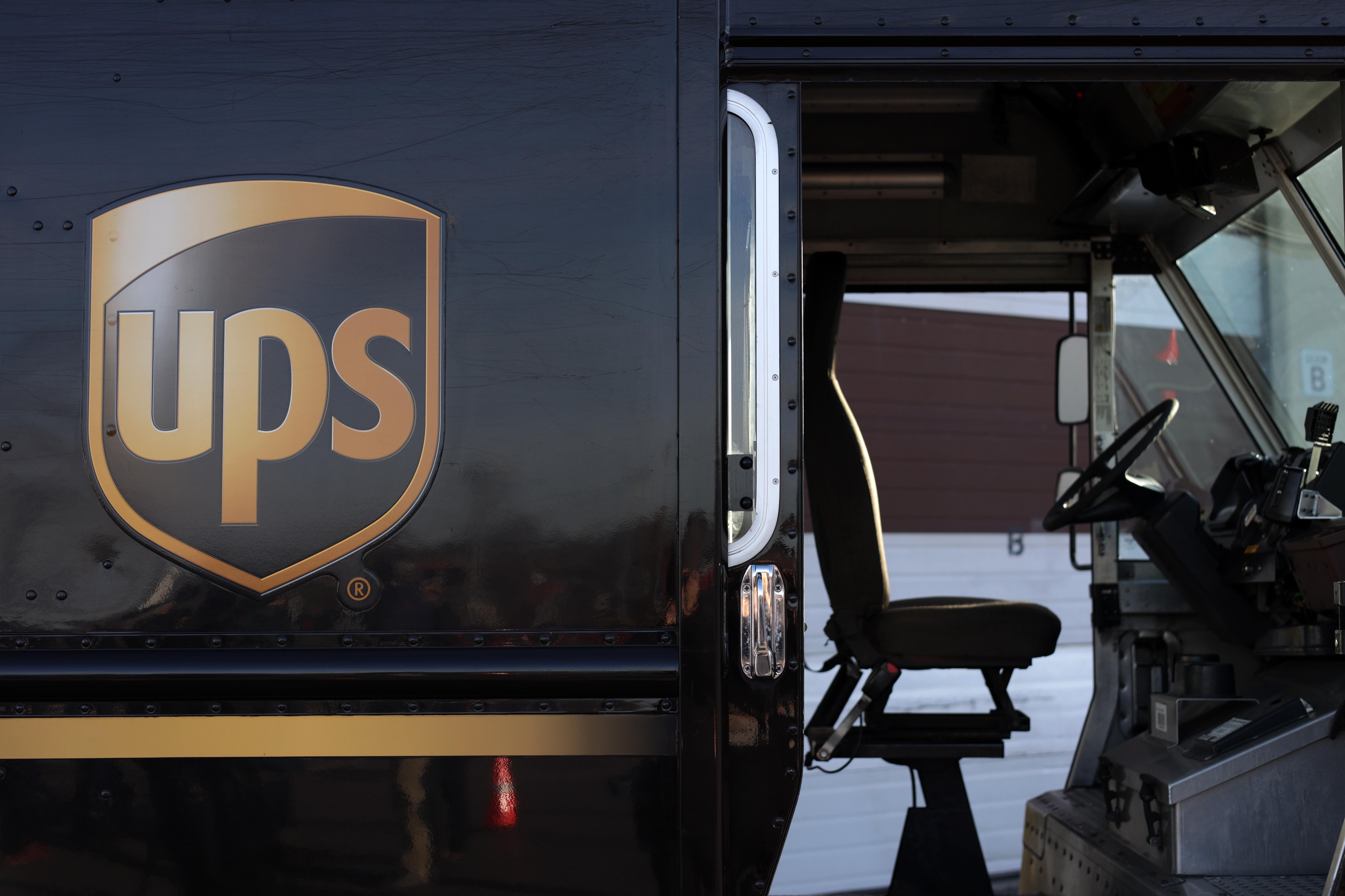 UPS truck with empty driver seat