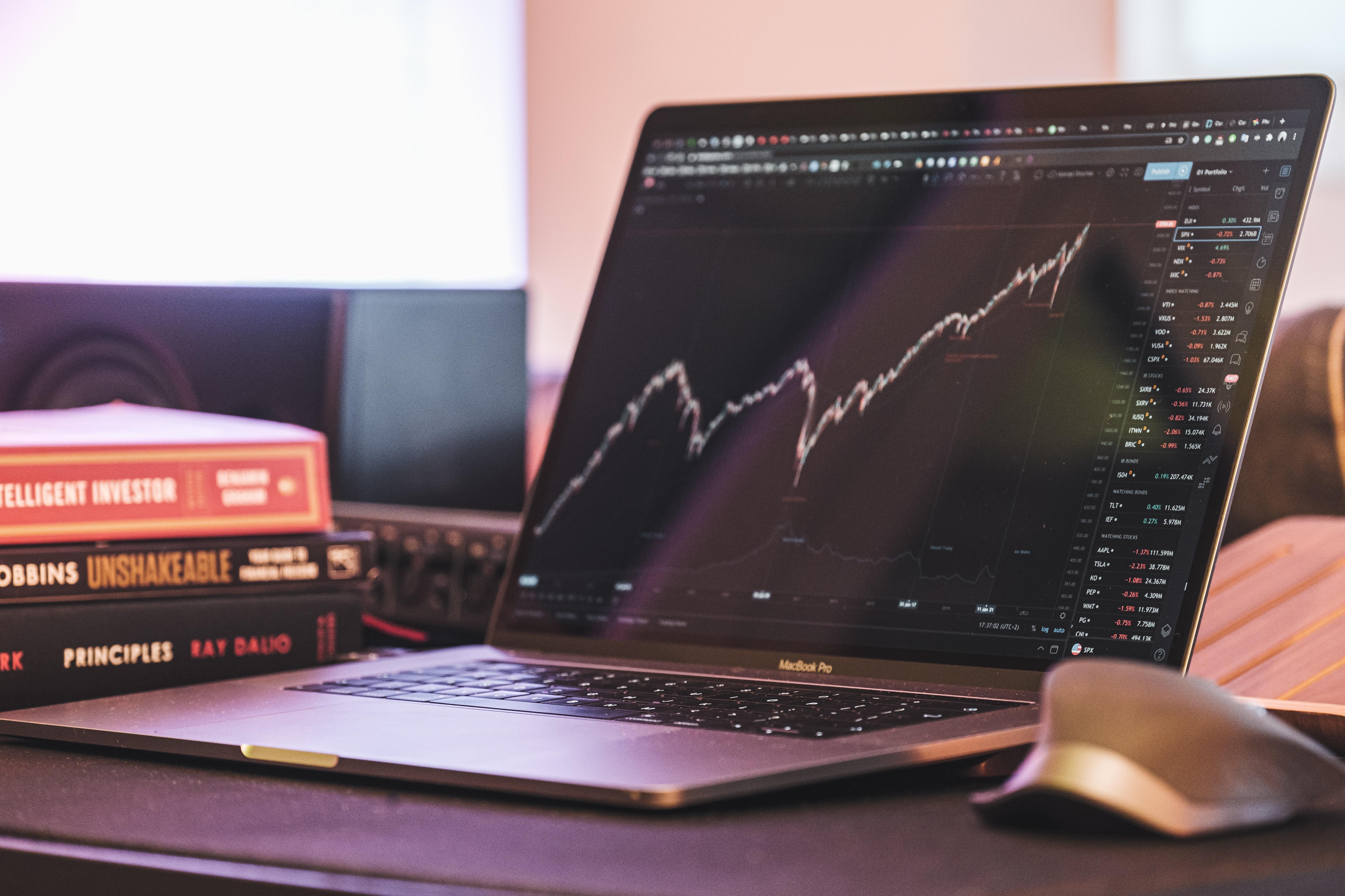 ETF stock market chart on laptop