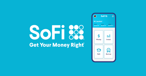 SoFi logo with screenshot of app