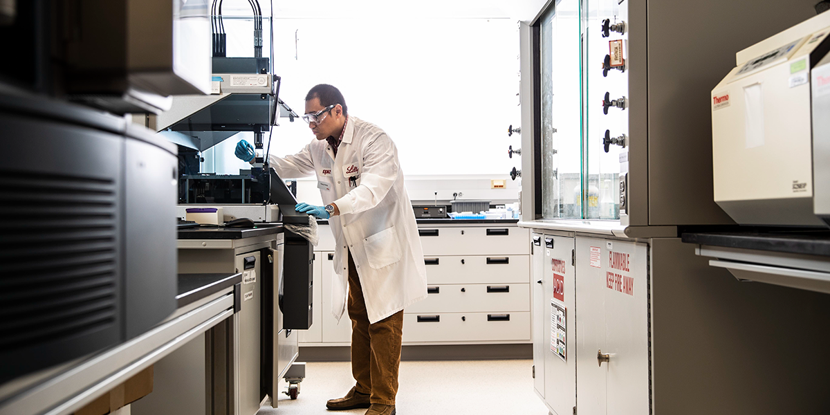 A scientist from Eli Lilly in the lab