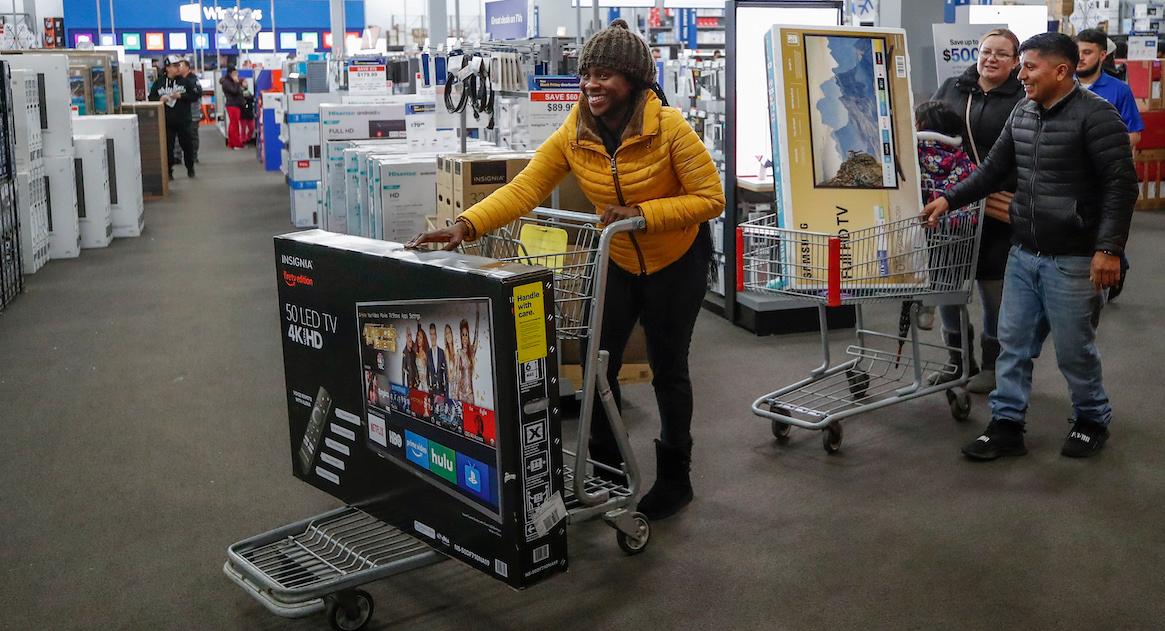 People buying TVs on Black Friday.