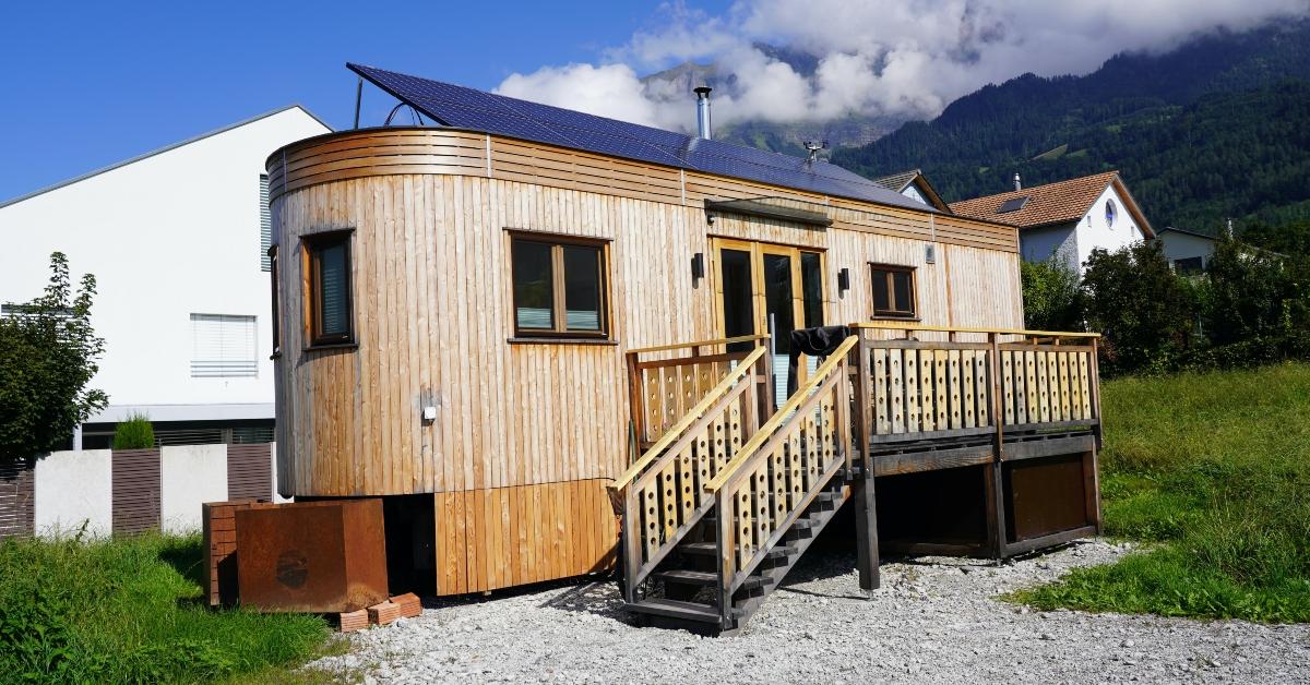 A tiny home with solar panels for electricity. 