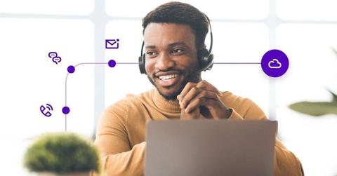 Talkdesk illustrations over man using headset on calls