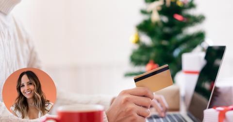 A person shopping online for holiday gifts