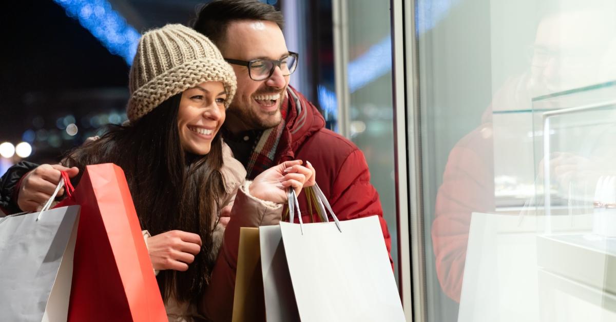 A couple out holiday shopping