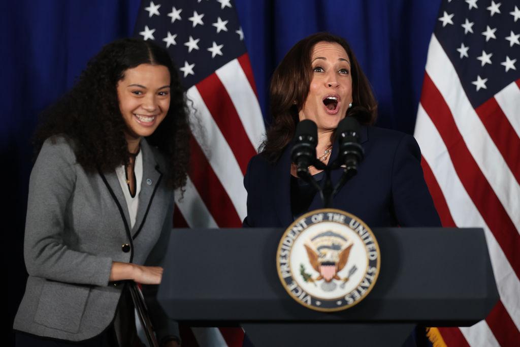 Howard University Student Association president Kylie Burke and U.S. vice president Kamala Harris