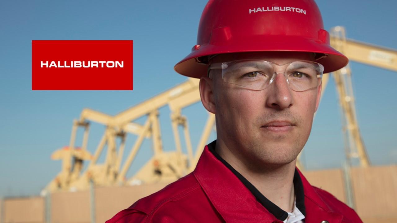 Halliburton worker and logo