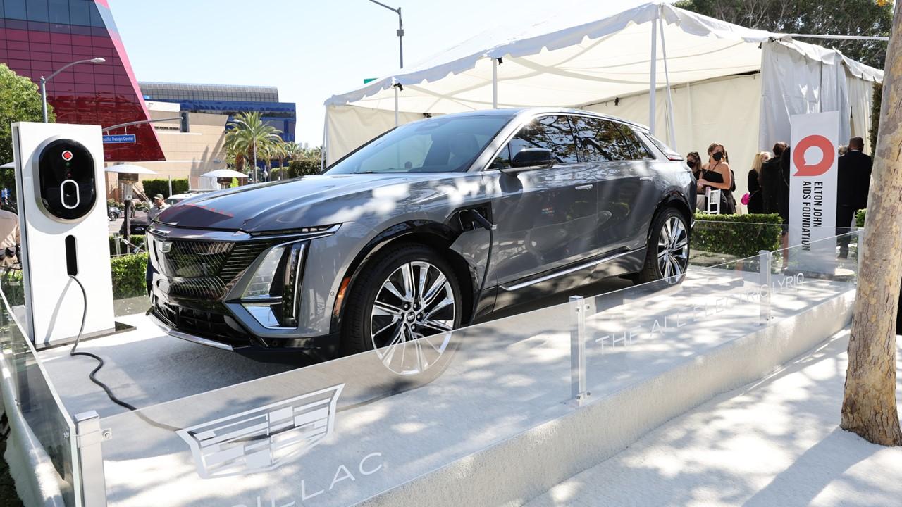 A gray Cadillac Lyriq at the Elton John AIDS Foundation's 30th Annual Academy Awards Viewing Party on March 27, 2022