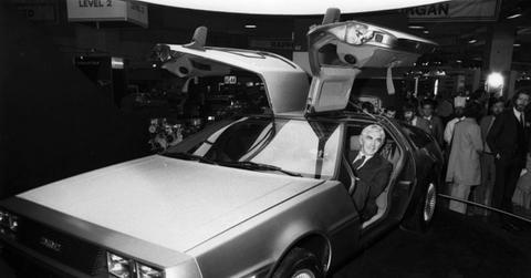 John DeLorean in a DeLorean car