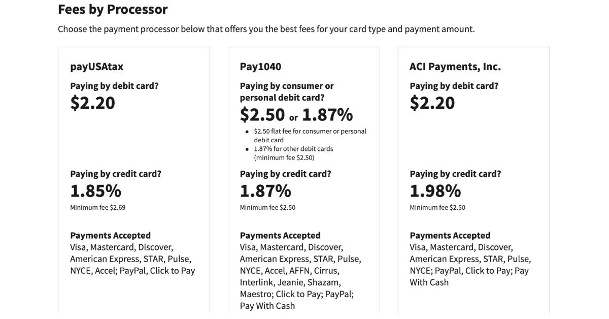 Fee For Paying Taxes With Credit Card