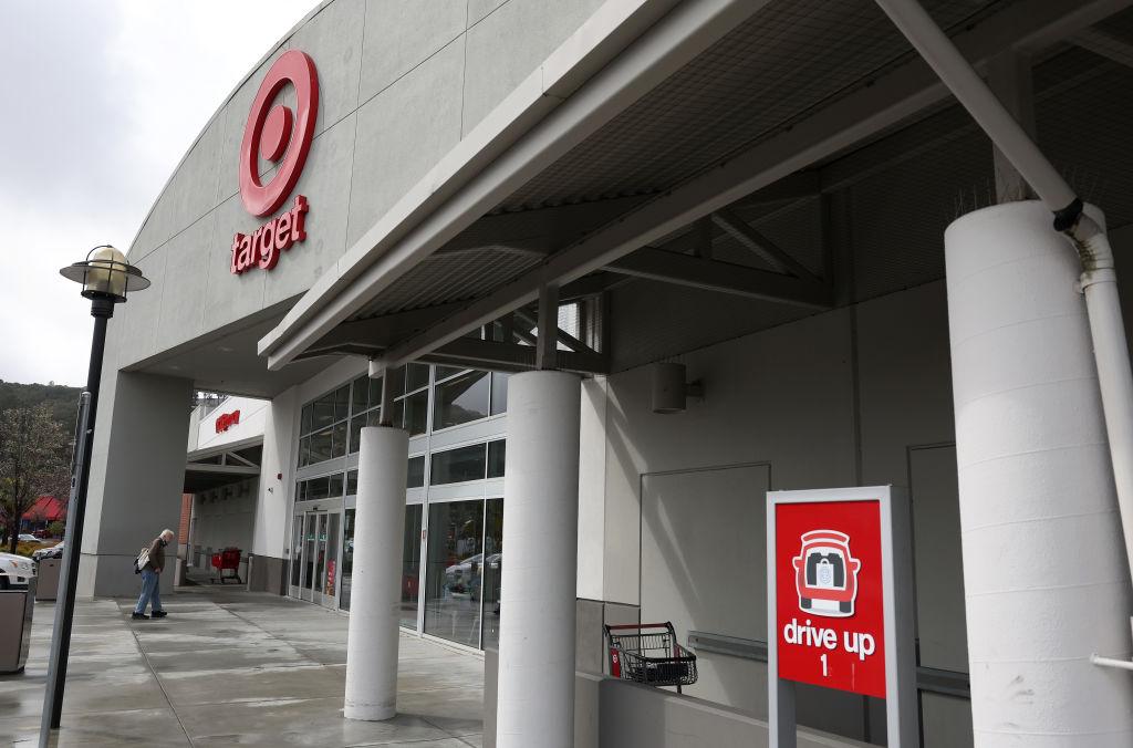 Target front doors with a drive-up parking sign