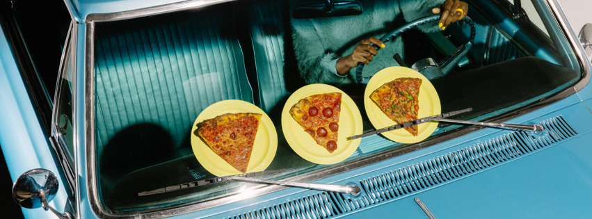 Driving with pizza on the windshield