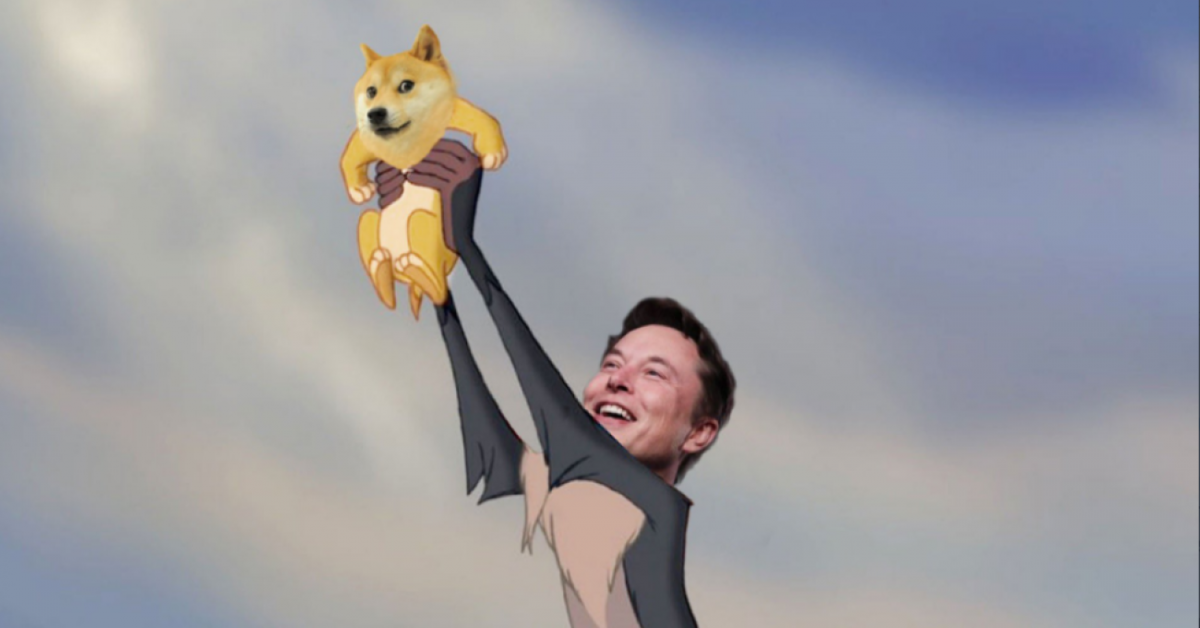 Elon Musk and dogecoin recreating the Lion King scene