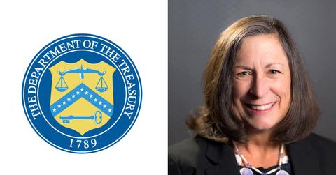 Department of the Treasury seal and Lynn Malerba