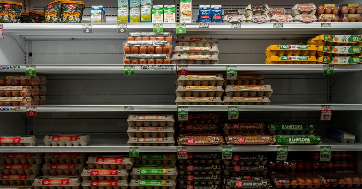 Boxes of egg on store shelves 