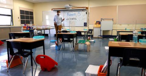 Teacher in classroom during pandemic