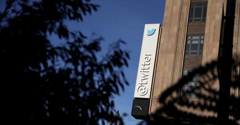 A Twitter sign on company headquarters