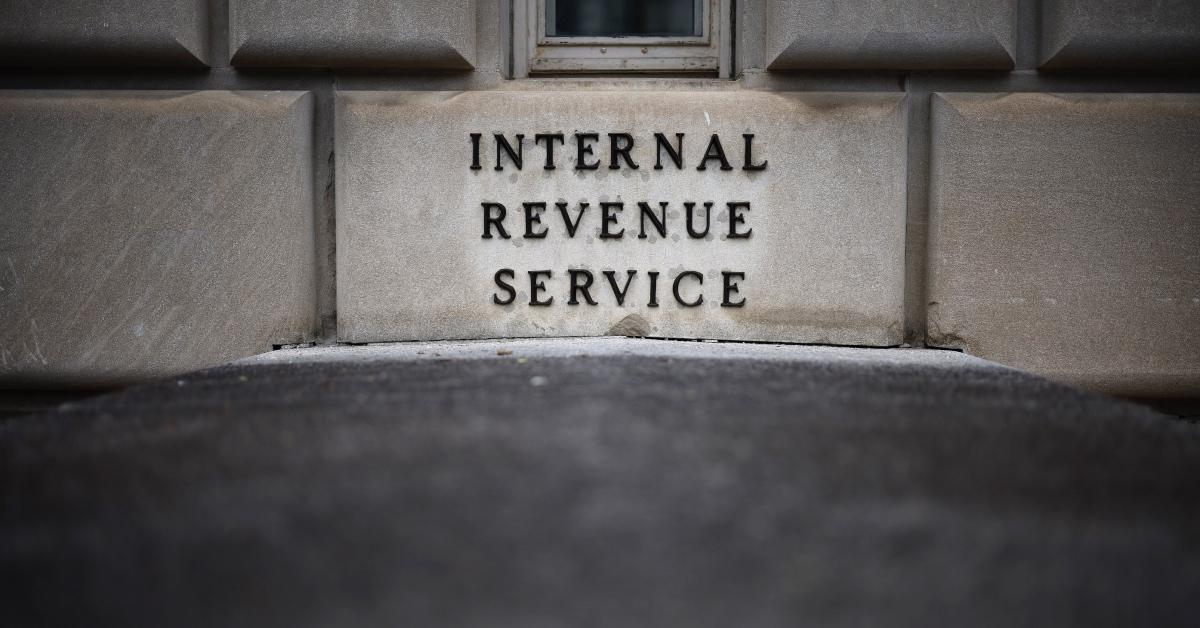 A small sign indicates the headquarters of the Internal Revenue Service.