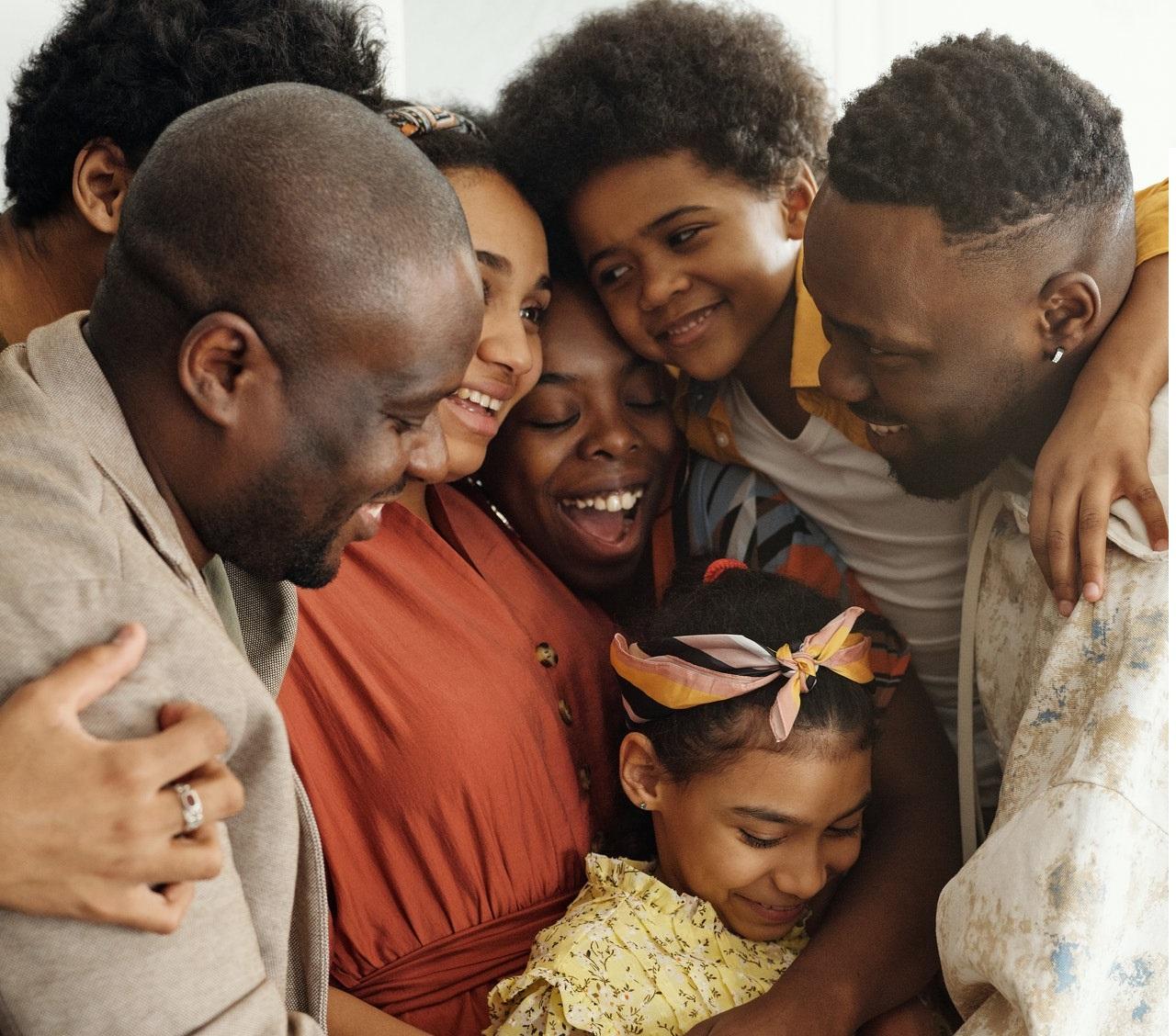 Family gathering for a group hug