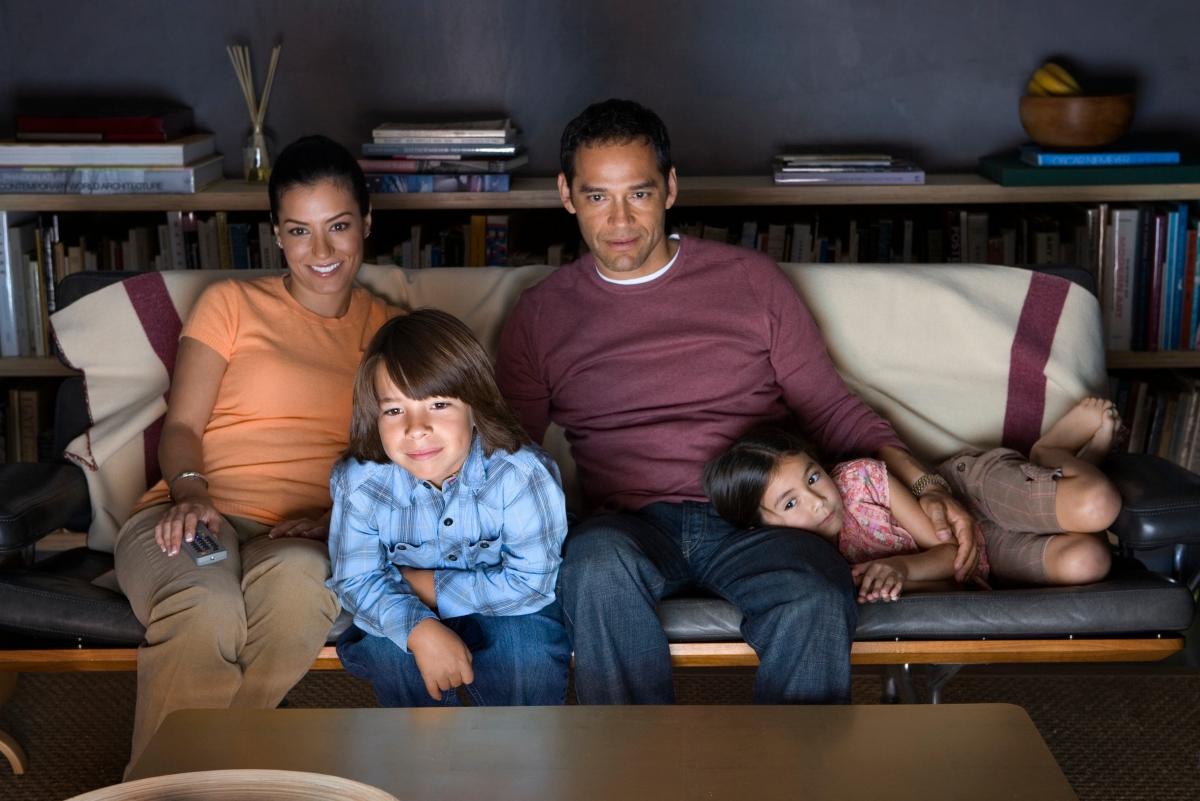 A family watching TV