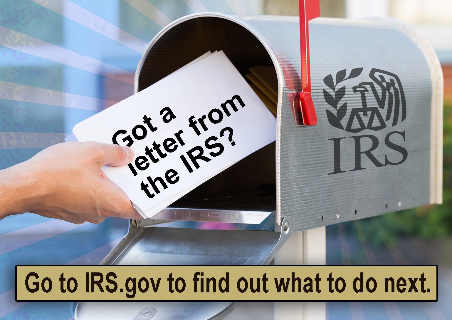 IRS graphic of letter being put in mailbox