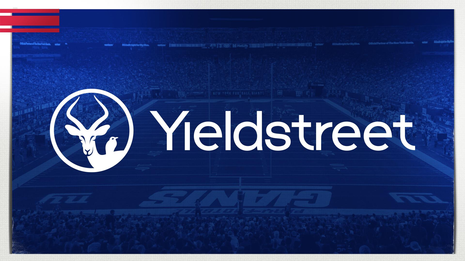 Yieldstreet logo over the Giants field