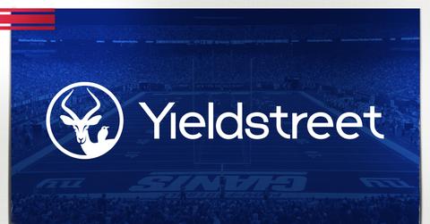Yieldstreet logo over the Giants field
