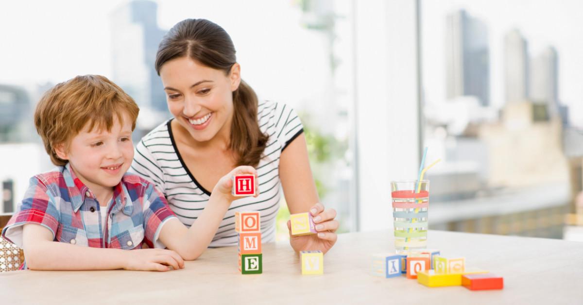 Mother and child with building blocks