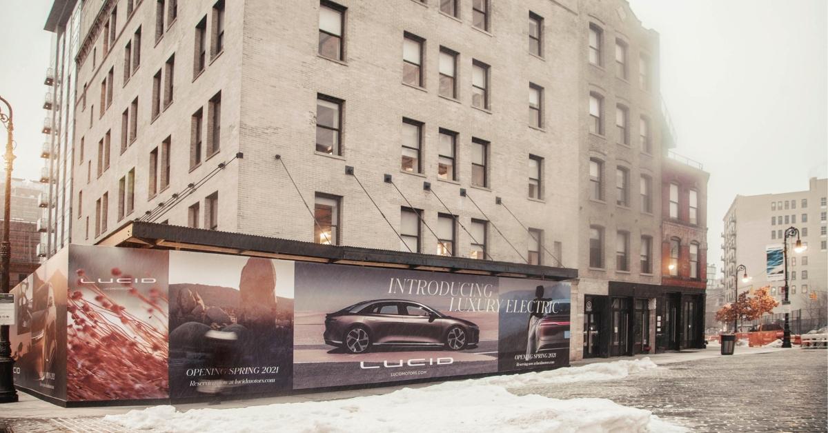 A billboard for luxury electric vehicle maker Lucid Motors