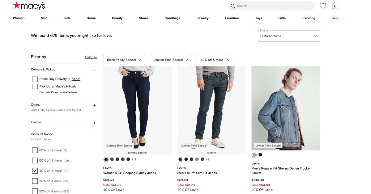 Macy's online shopping interface. 