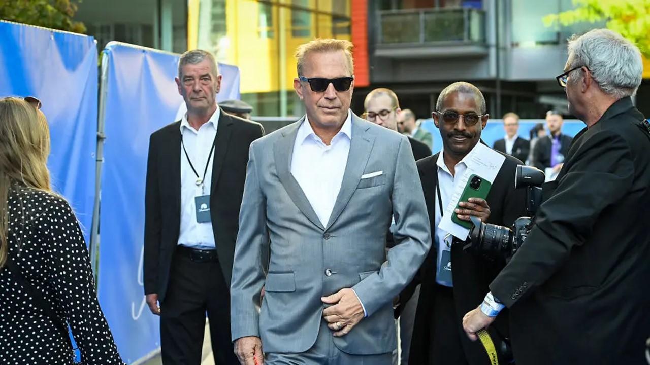 Kevin Costner in a gray suit at the U.K. premiere of Yellowstone for Paramount+