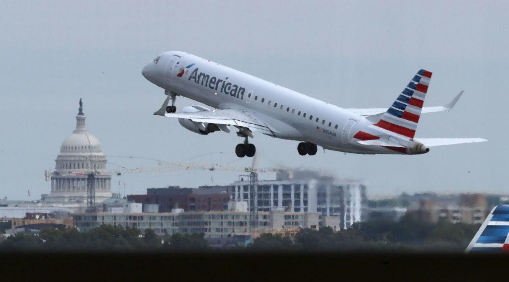 An airplane taking off from an airport