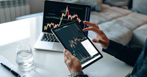 Person looking at data on a tablet and laptop