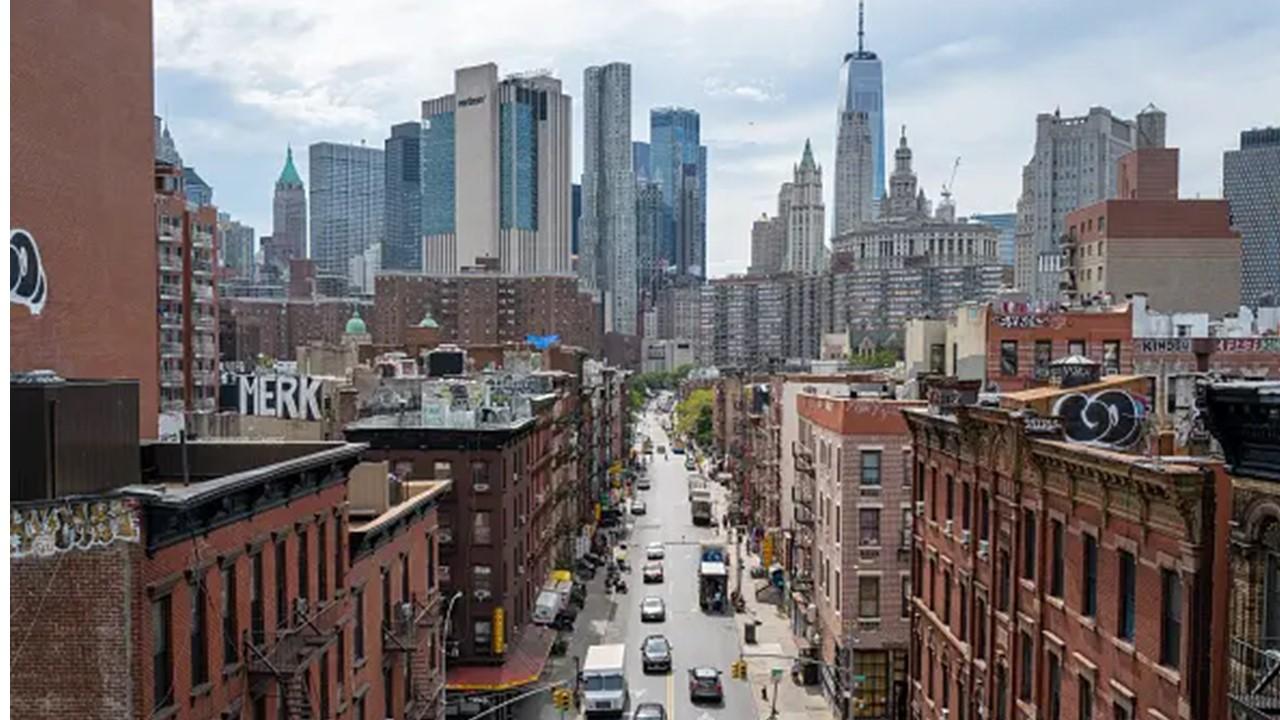 Residential apartment buildings in Brooklyn looking into New York City