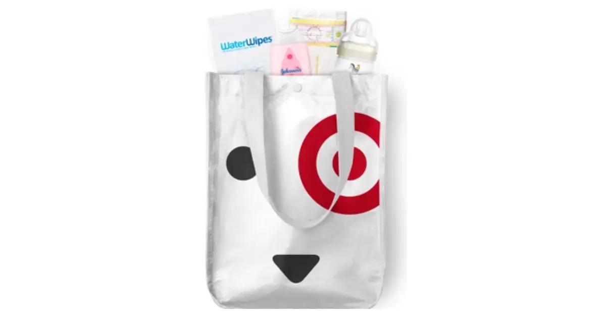 A Target-themed gift bag full of free stuff for expecting moms.