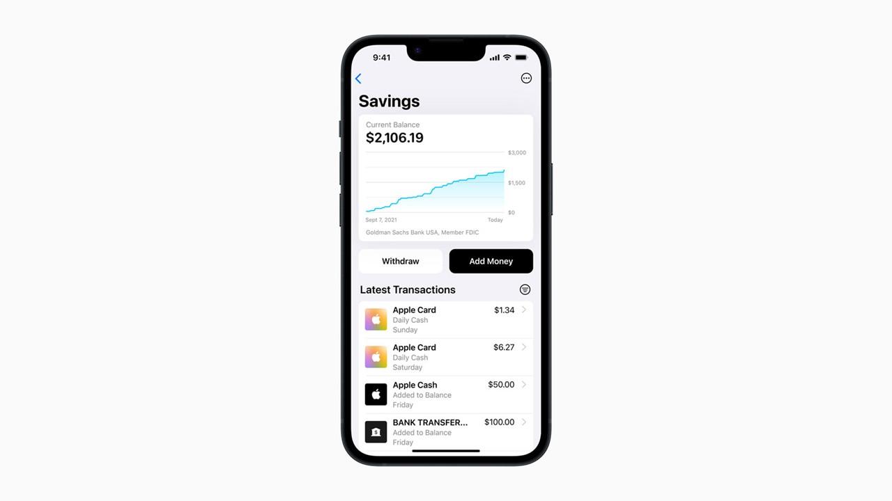 Apple savings account on an iPhone