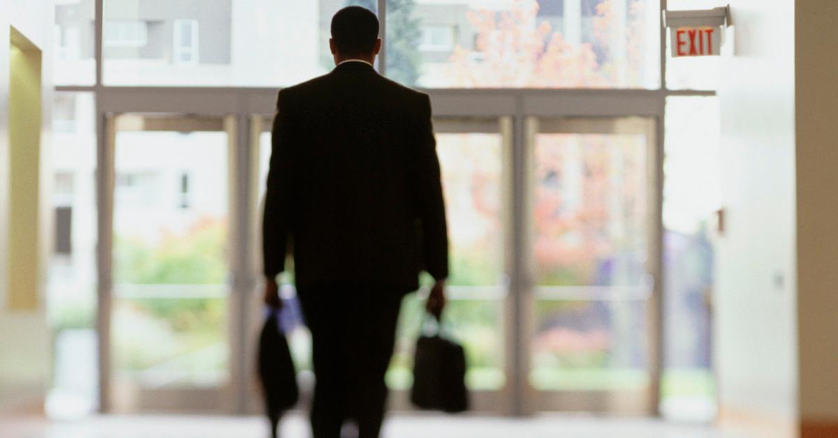 Businessman leaving a building