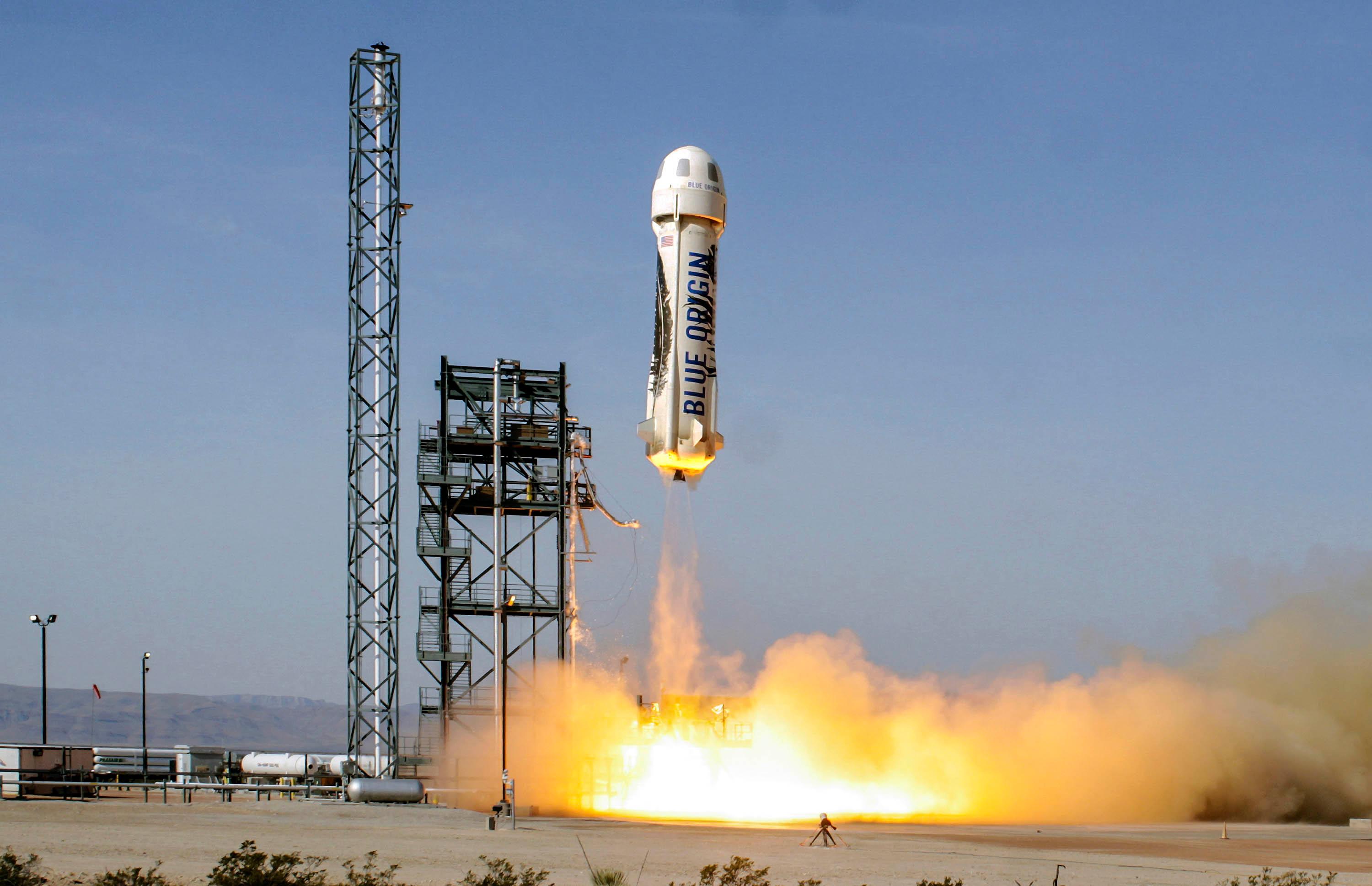 Blue Origin rocket launching in Texas