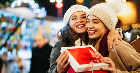 College students with a gift