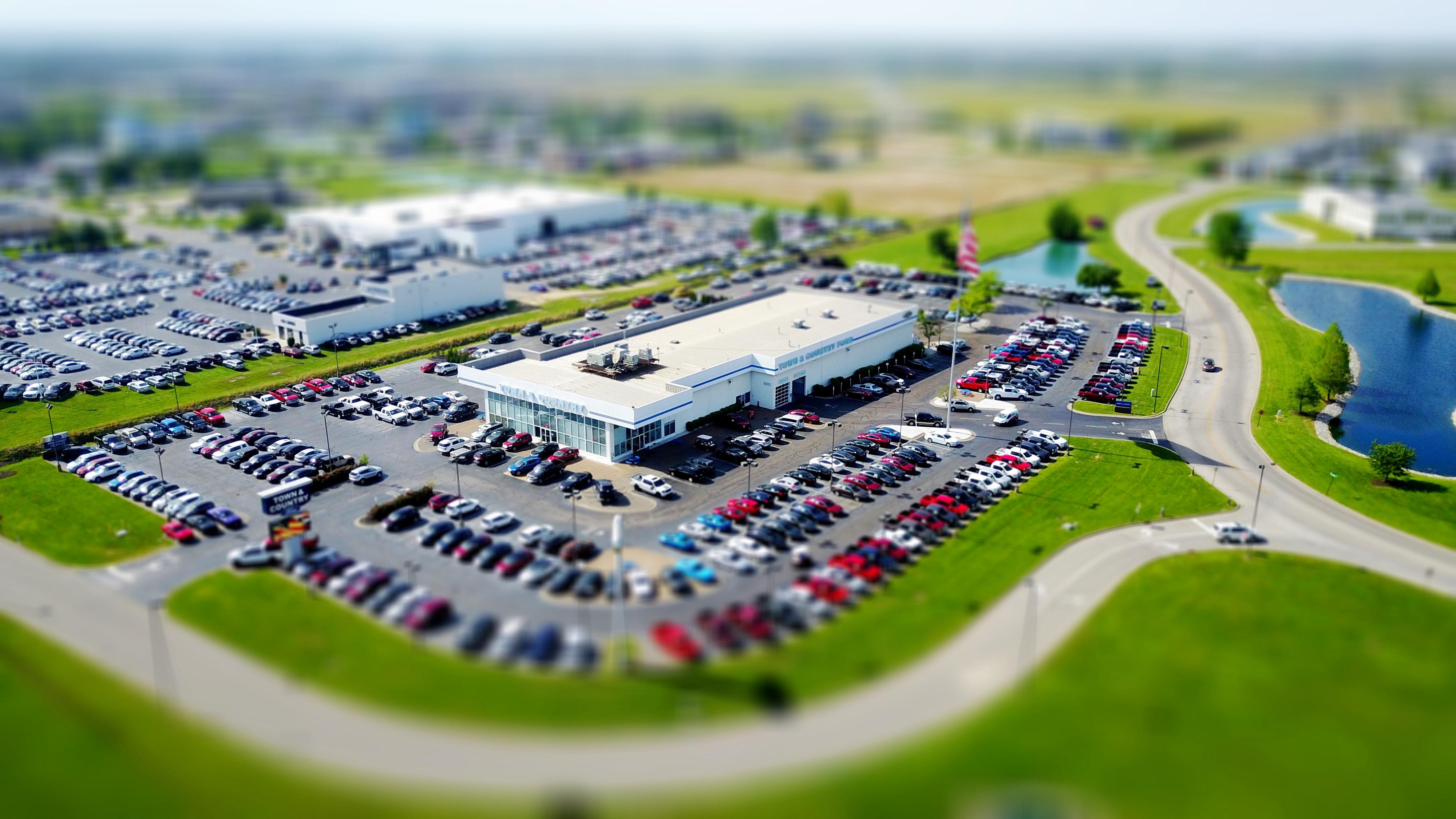 A parking lot at a used-car dealership