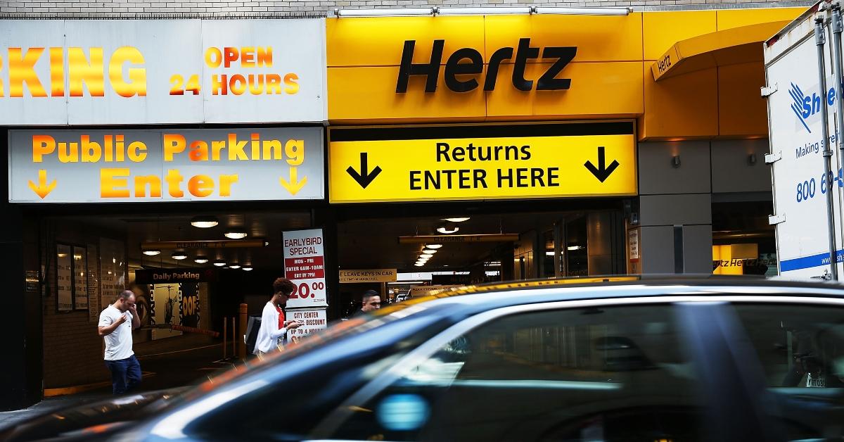 The outside of a Hertz rental car location.