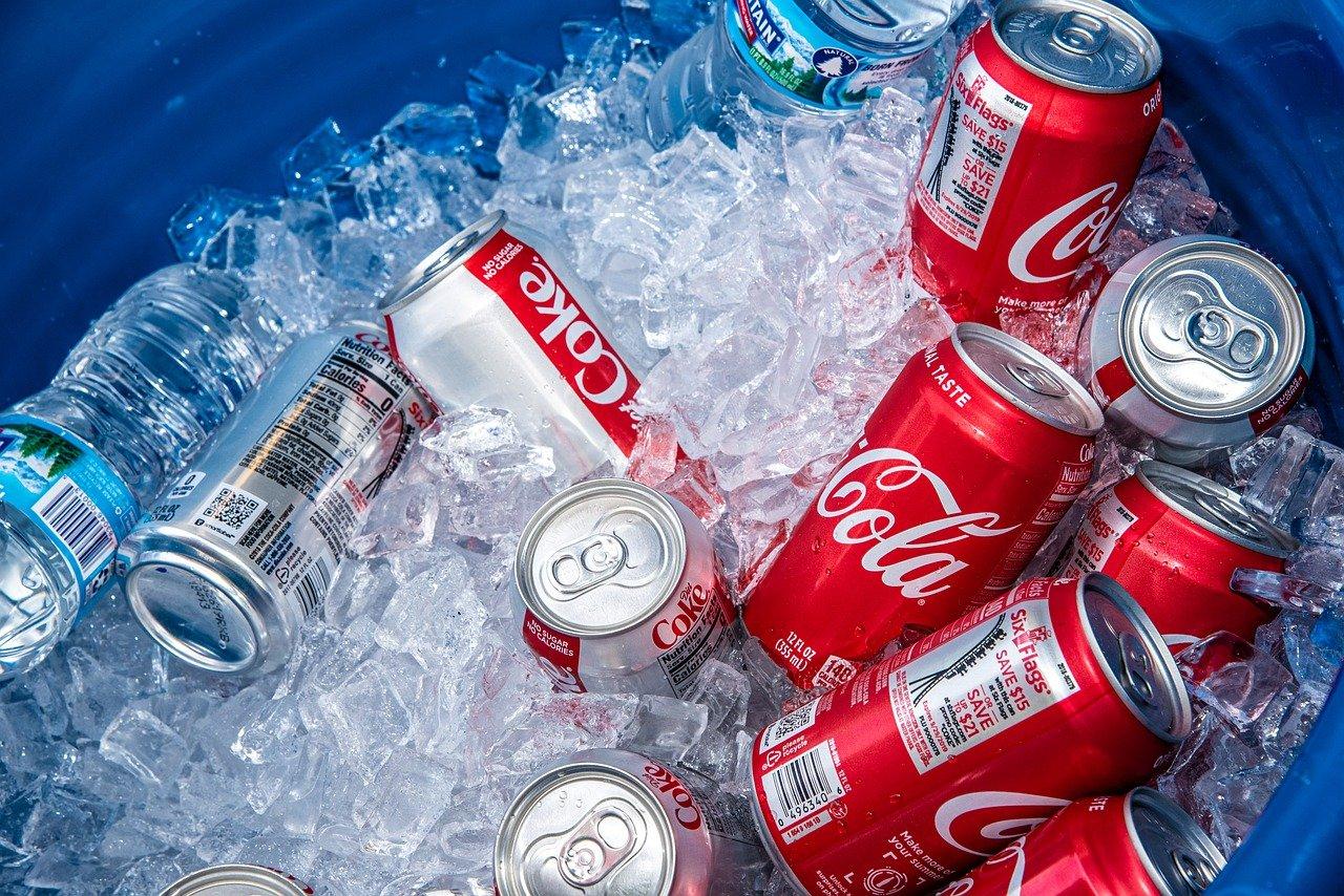 Coca-Cola cans in ice