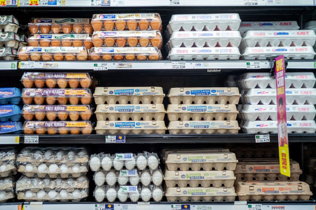 Cartons of eggs seen for sale at a Kroger grocery store