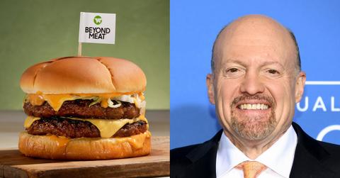 Picture of Jim Cramer next to shot of Beyond burger