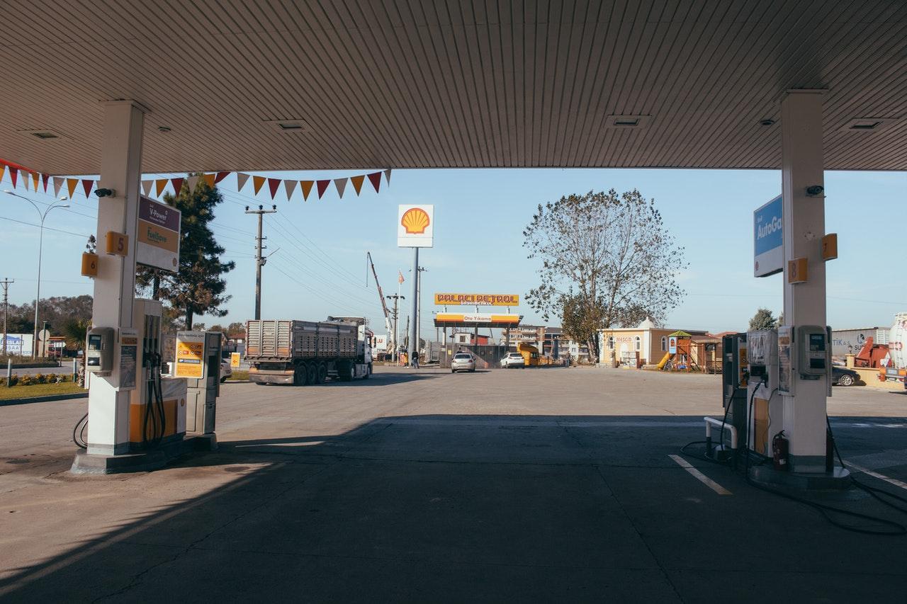 A truck at a gas station