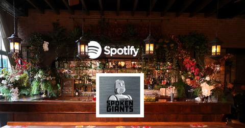Spoken giants logo over spotify-themed bar