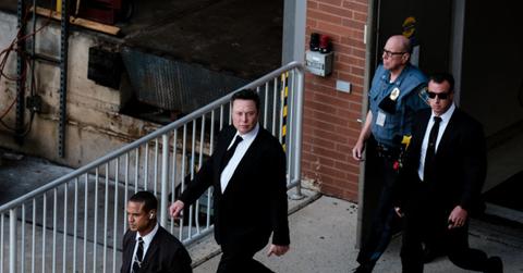 Elon Musk leaving the courtroom proceedings after giving testimony on July 12