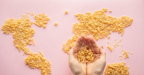 World map made out of noodles